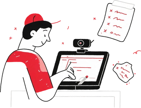 Illustration: person taking an online coding test with a webcam